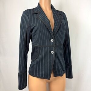 Save The Queen Italian Avantgarde Fitted Blazer Jacket Black Pin Stripped Size L